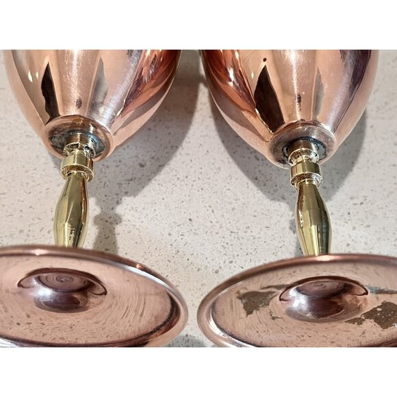 Set of 2 Orfe Mexican? Copper over Silver Wine Goblets Brass Stems Mixed Metals - Picture 14 of 14